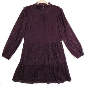 Tommy Hilfiger Purple Dot Dress Size 12 Babydoll Whimsigoth Flutter Dark Sparkle